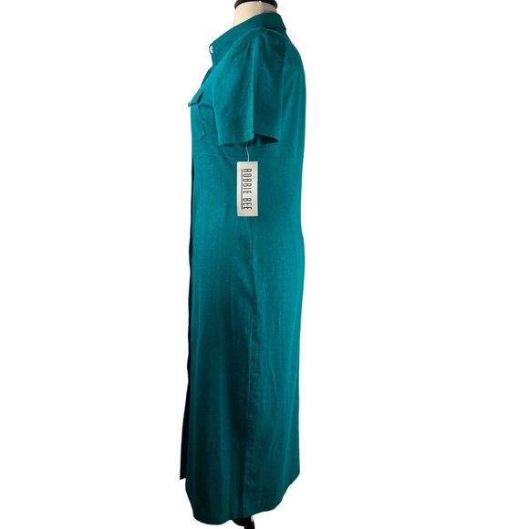 VTG 90's Robbie Bee Linen Blend Maxi Shell Button Front Dress, Women's Size 16 - Picture 5 of 16